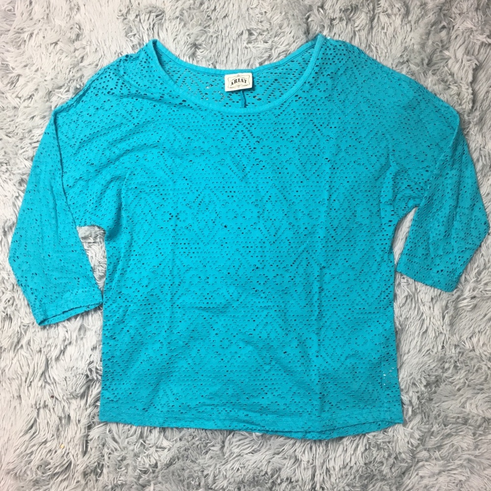 Ariat Women’s Turquoise Eyelet Top 3/4 sleeve